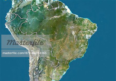 Brazil, True Colour Satellite Image With Border