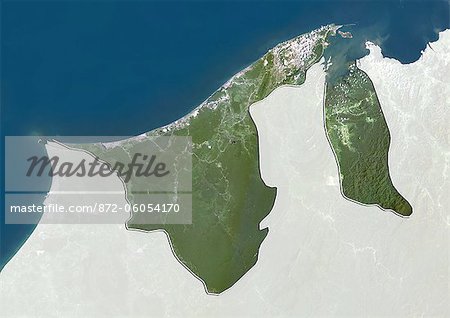 Brunei, True Colour Satellite Image With Border and Mask