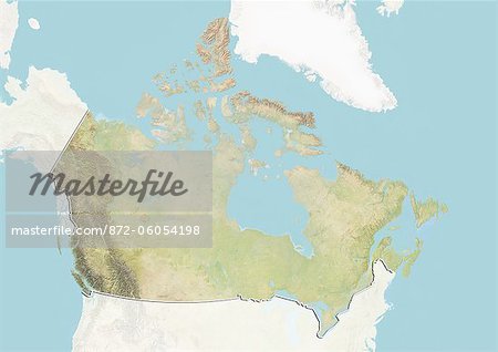 Canada, Relief Map With Border and Mask