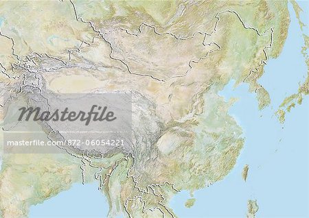 China, Relief Map With Border