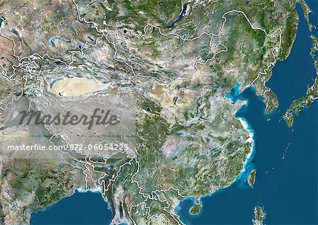 China, True Colour Satellite Image With Border