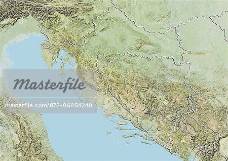 Croatia and Bosnia and Herzegovina, Relief Map With Border