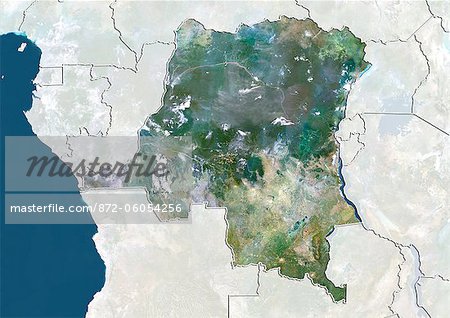 Democratic Republic of Congo, True Colour Satellite Image With Border and Mask