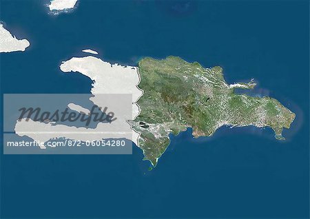 Dominican Republic, True Colour Satellite Image With Border and Mask
