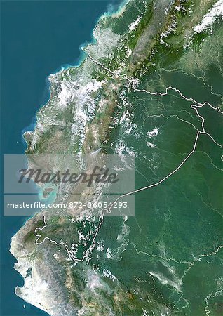 Ecuador, True Colour Satellite Image With Border