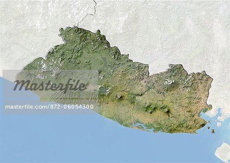El Salvador, Satellite Image With Bump Effect, With Border and Mask