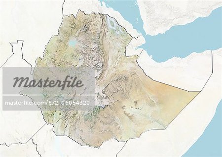 Ethiopia, Relief Map With Border and Mask
