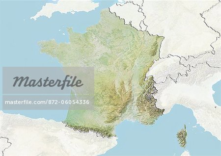 France, Relief Map With Border and Mask