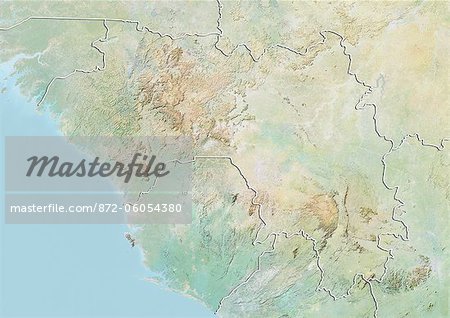 Guinea, Relief Map With Border