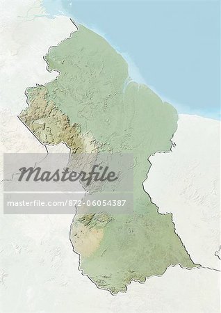 Guyana, Relief Map With Border and Mask