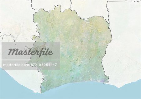 Ivory Coast, Relief Map With Border and Mask