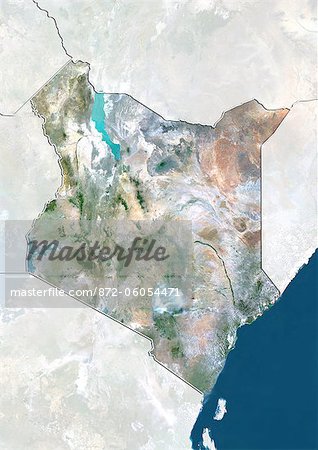 Kenya, True Colour Satellite Image With Border and Mask