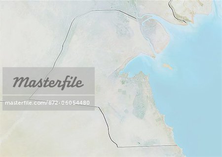 Kuwait, Relief Map With Border