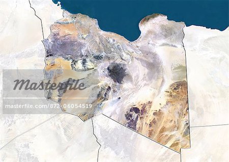 Libya, True Colour Satellite Image With Border and Mask