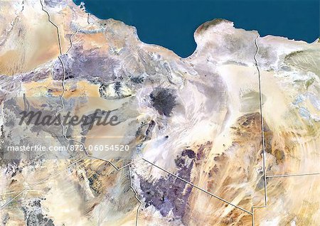 Libya, True Colour Satellite Image With Border