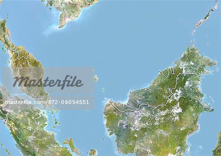 Malaysia, Satellite Image With Bump Effect, With Border