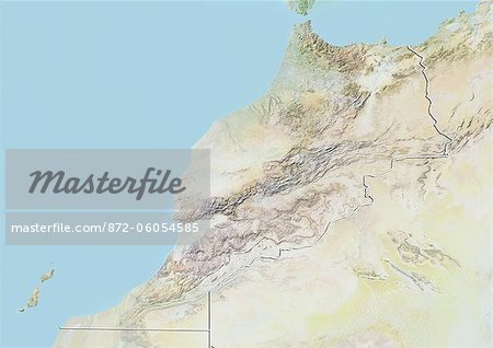 Morocco, Relief Map With Border