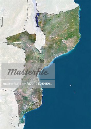 Mozambique, True Colour Satellite Image With Border and Mask