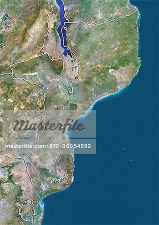 Mozambique, True Colour Satellite Image With Border
