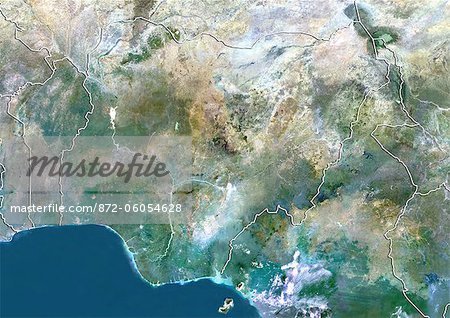 Nigeria, True Colour Satellite Image With Border