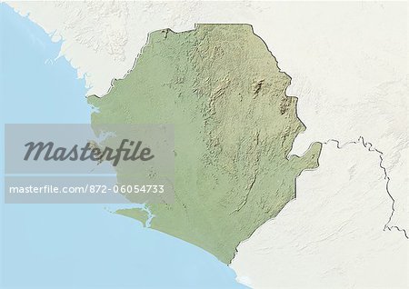 Sierra Leone, Relief Map with Border and Mask