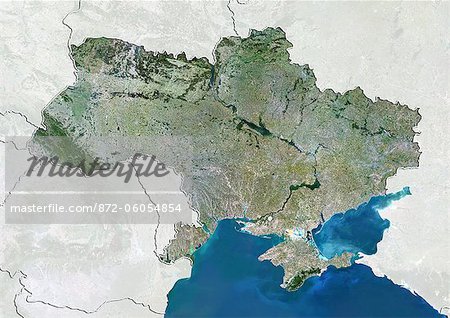 Ukraine, True Colour Satellite Image With Border and Mask
