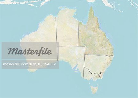 Australia and the State of Queensland, Relief Map