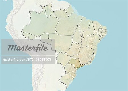 Brazil and the State of Sao Paulo, Relief Map