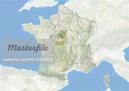 France and the Region of Centre, Satellite Image With Bump Effect France and the Region of Centre, Satellite Image With Bump Effect