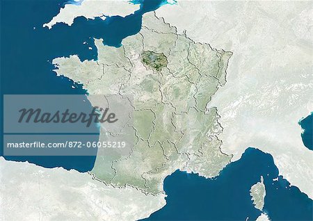 France and the Region of Ile-de-France, True Colour Satellite Image