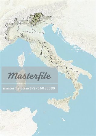 Italy and the Region of Trentino-Alto Adige, Relief Map