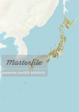 Japan, Relief Map With Boundaries of Regions