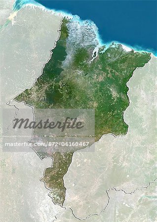 Satellite view of the State of Maranhao, Brazil. This image was compiled from data acquired by LANDSAT 5 & 7 satellites.