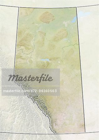 Relief map of Alberta, Canada. This image was compiled from data acquired by LANDSAT 5 & 7 satellites combined with elevation data. Relief map of Alberta, Canada. This image was compiled from data acquired by LANDSAT 5 & 7 satellites combined with elevation data.