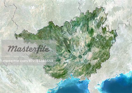 Satellite view of the region of Guangxi, China. This image was compiled from data acquired by LANDSAT 5 & 7 satellites.