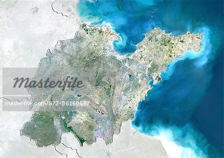 Satellite view of the province of Shandong, China. This image was compiled from data acquired by LANDSAT 5 & 7 satellites. Satellite view of the province of Shandong, China. This image was compiled from data acquired by LANDSAT 5 & 7 satellites.