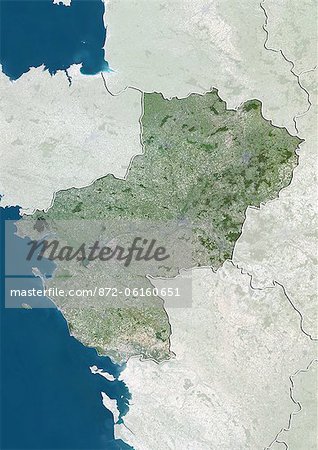 Satellite view of Pays-de-la-Loire, France. This image was compiled from data acquired by LANDSAT 5 & 7 satellites.