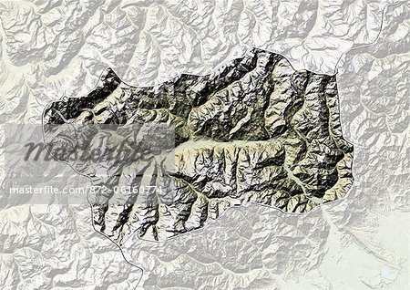 Relief map of the region of Aosta Valley, Italy. This image was compiled from data acquired by LANDSAT 5 & 7 satellites combined with elevation data.