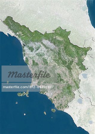 Satellite view of the region of Tuscany, Italy. This image was compiled from data acquired by LANDSAT 5 & 7 satellites.