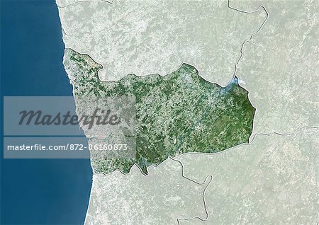 Satellite view of the district of Porto, Portugal. This image was compiled from data acquired by LANDSAT 5 & 7 satellites.