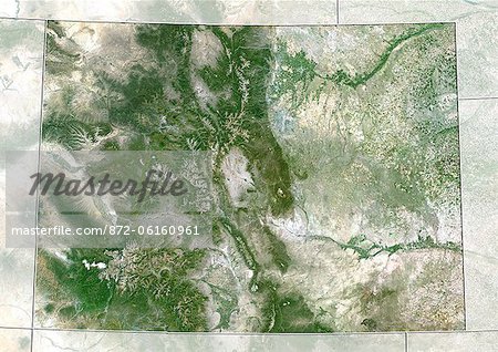 Satellite view of the State of Colorado, United States. This image was compiled from data acquired by LANDSAT 5 & 7 satellites.