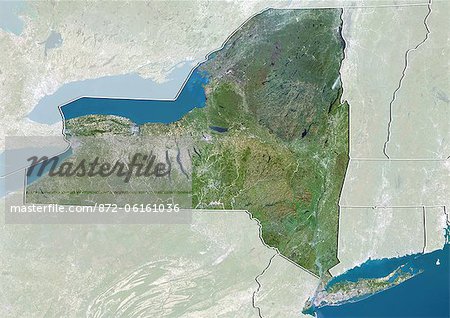 Satellite view of the State of New York, United States. This image was compiled from data acquired by LANDSAT 5 & 7 satellites.