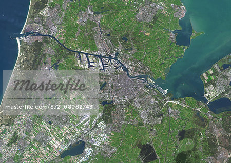 Colour satellite image of Amsterdam, Netherlands. Image taken on September 17, 2014 with Landsat 8 data.