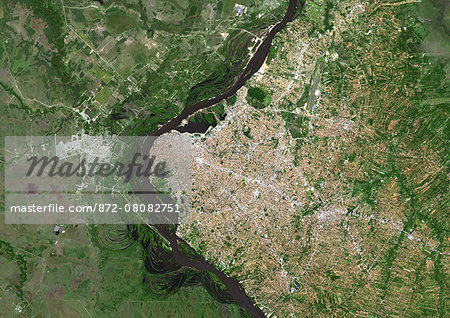 Colour satellite image of Asuncion, Paraguay. Image taken on September 21, 2014 with Landsat 8 data.