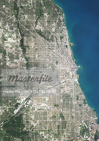 Colour satellite image of Chicago, Illinois, USA. Image taken on August 15, 2014 with Landsat 8 data. Colour satellite image of Chicago, Illinois, USA. Image taken on August 15, 2014 with Landsat 8 data.