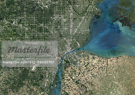 Colour satellite image of Detroit, Michigan, USA. Image taken on June 14, 2014 with Landsat 8 data.