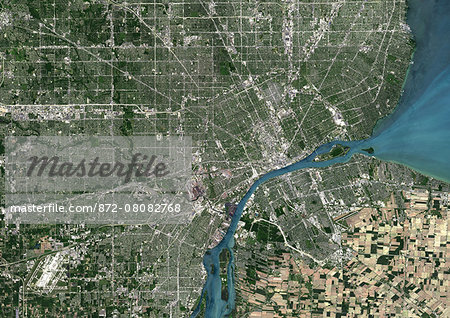 Colour satellite image of Detroit, Michigan, USA. Image taken on June 14, 2014 with Landsat 8 data. Colour satellite image of Detroit, Michigan, USA. Image taken on June 14, 2014 with Landsat 8 data.