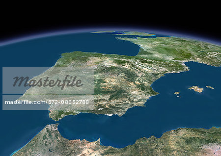 3D satellite image of Spain and Portugal.