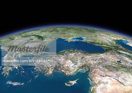 3D satellite image of Turkey and the Black Sea.