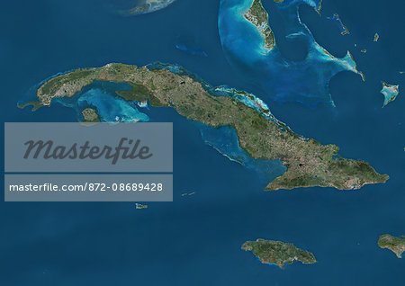 Satellite view of Cuba and Jamaica. This image was compiled from data acquired by Landsat satellites. Satellite view of Cuba and Jamaica. This image was compiled from data acquired by Landsat satellites.